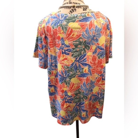 Kim Roger’s 1X Floral Multicolor Women's Top Coastal Beachy V-Neck S/S - Picture 2 of 5